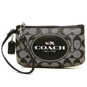 😍 Coach Horse & Carriage Black & Gray Saffiano Signature Medium Wristlet Bag